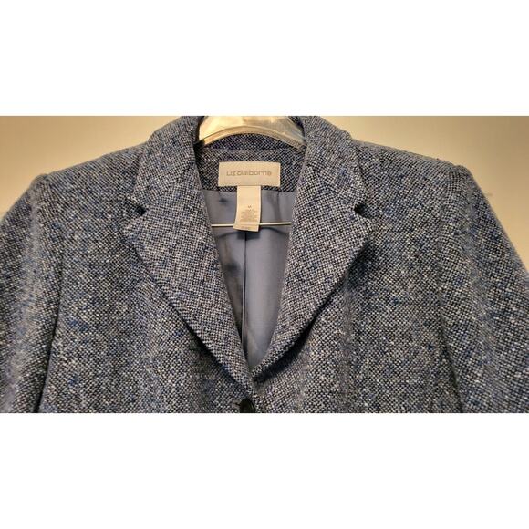 Vintage Liz Claiborne Blue Tweed Fitted Jacket Blazer Size M - Picture 16 of 16